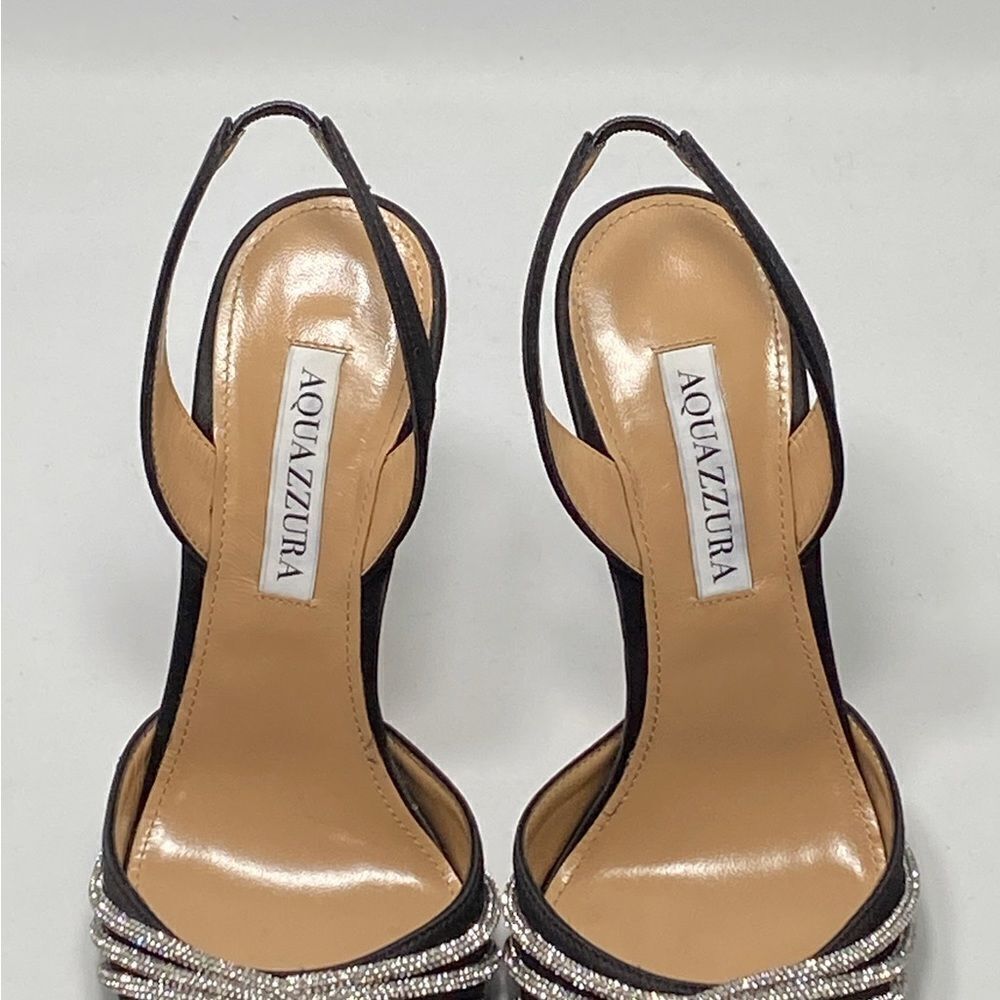 Aquazzura Gatsby Crystal-Embellished Satin Pumps size 37 - Picture 6 of 14